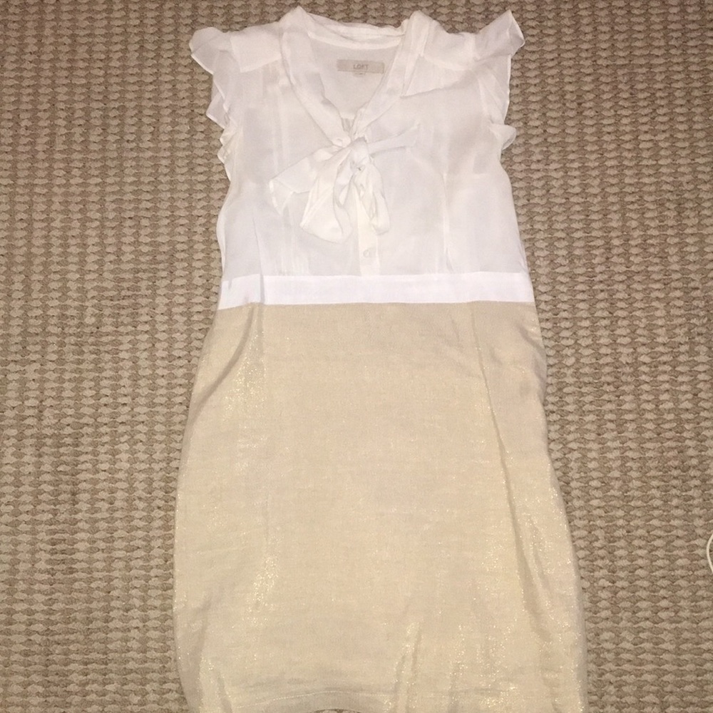 Loft cream and white bow work sheath dress